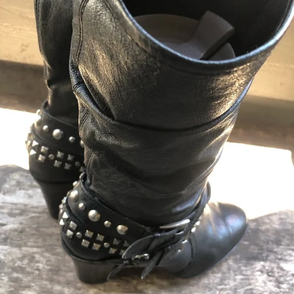 Kelly & Katie Becca Black Leather Studs Knee High Boots Size 8.5M - Picture 12 of 15